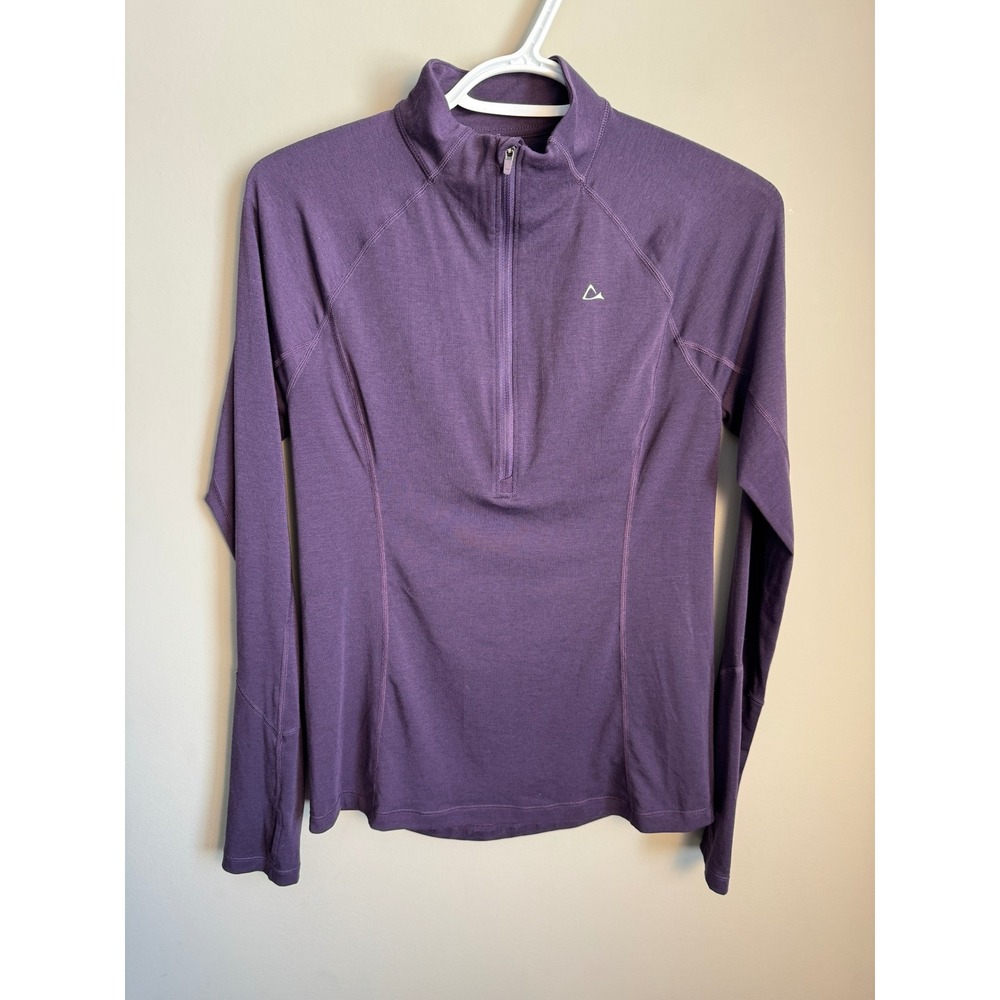 Paradox Womens Performance Merino Blend 1/4 Zip Pullover Purple XS Thumbholes